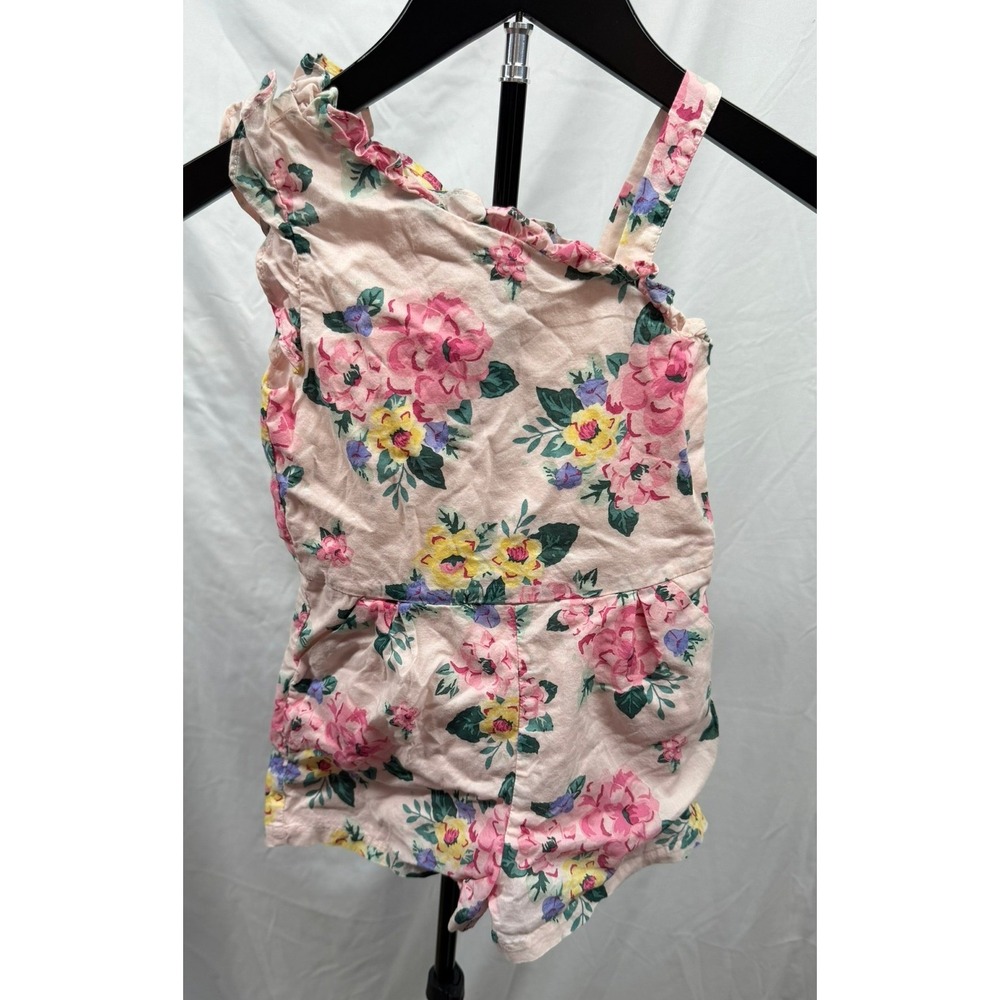 Janie and Jack Little Girls Sz 4 Pink Floral Print Ruffle One Should Romper
